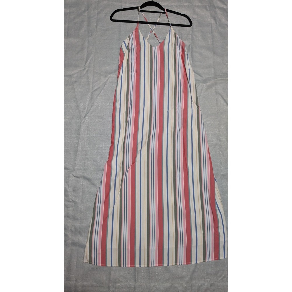 Old Navy Women's Multi Stripe V-Neck Maxi Shift Dress Cross Back Strap Medium - Picture 1 of 12
